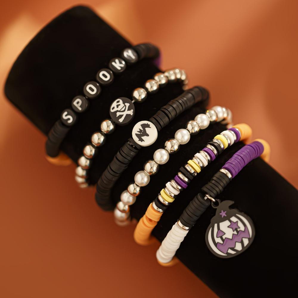 Ghost Pumpkin Pendant Bracelets Bat Beads Bangle Simple Halloween Bracelets  Gifts