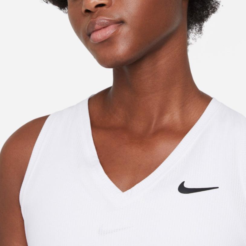 Nike Court Victory Solid Back Curved Hem V-Neck Sleeveless Sports Tank Top Women Tops White CV4785-100