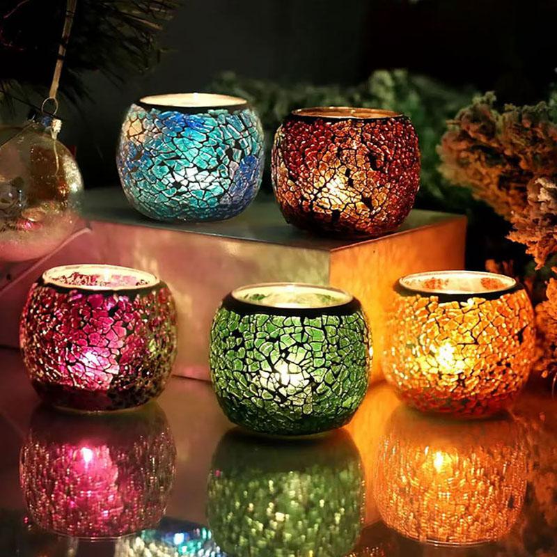 European Style Glass Mosaic Candle Holder, Bar Decoration, Colored Glass Candle Holder Decoration, Creative Candle Cup Ornament