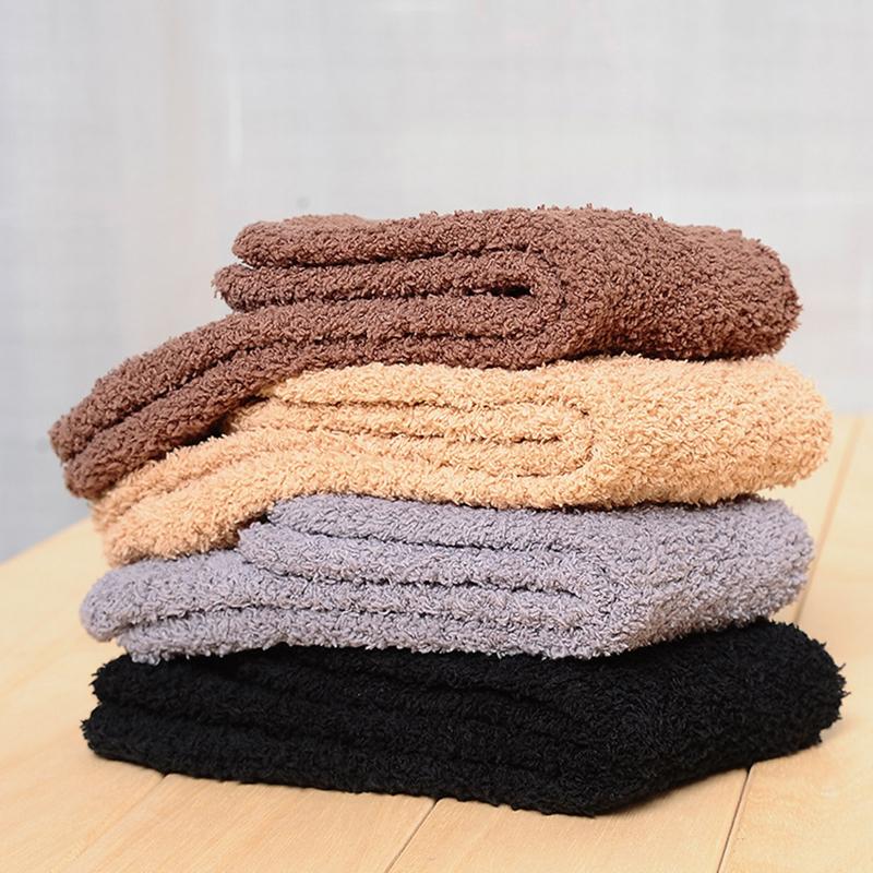 3 Pairs Men's Half Fleece Socks Winter Thermal Coral Fleece Pure Color Warm Thicken Soft Mid-tube Floor Home Sleep Socks Women