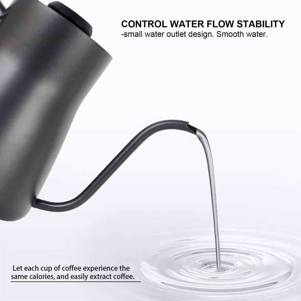 SOTECH Black Stainless Steel Water Bottle with Thermometer - Wooden Handle Drip Coffee Pot - Goose Neck Shape Cold Brew Pot (850ml)