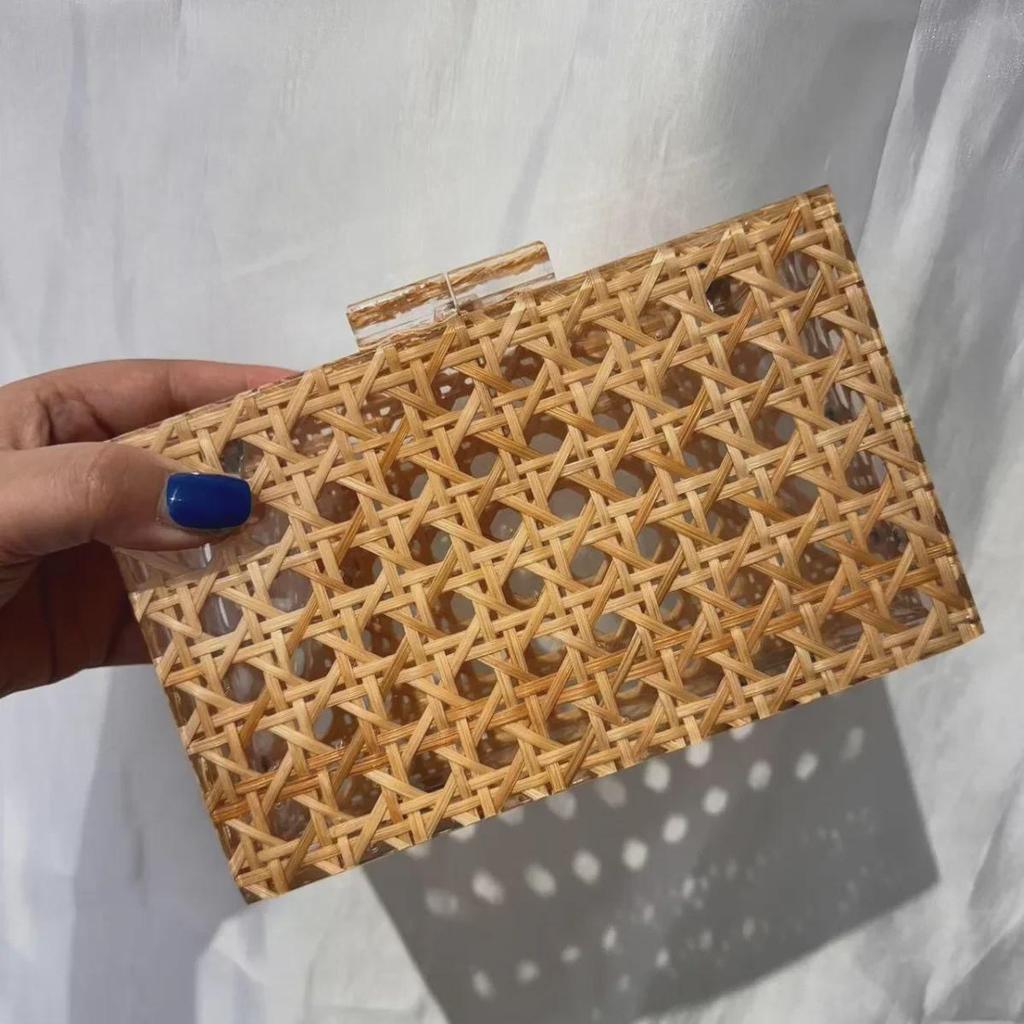 2024 Retro Rattan Acrylic Evening Bag with Trendy Shoulder Chain