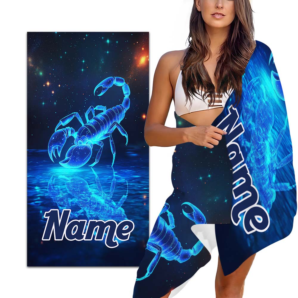 1 telo mare personalizzato con segno zodiacale Scorpione, telo da bagno personalizzato con costellazioni e cielo stellato per piscina e viaggi.