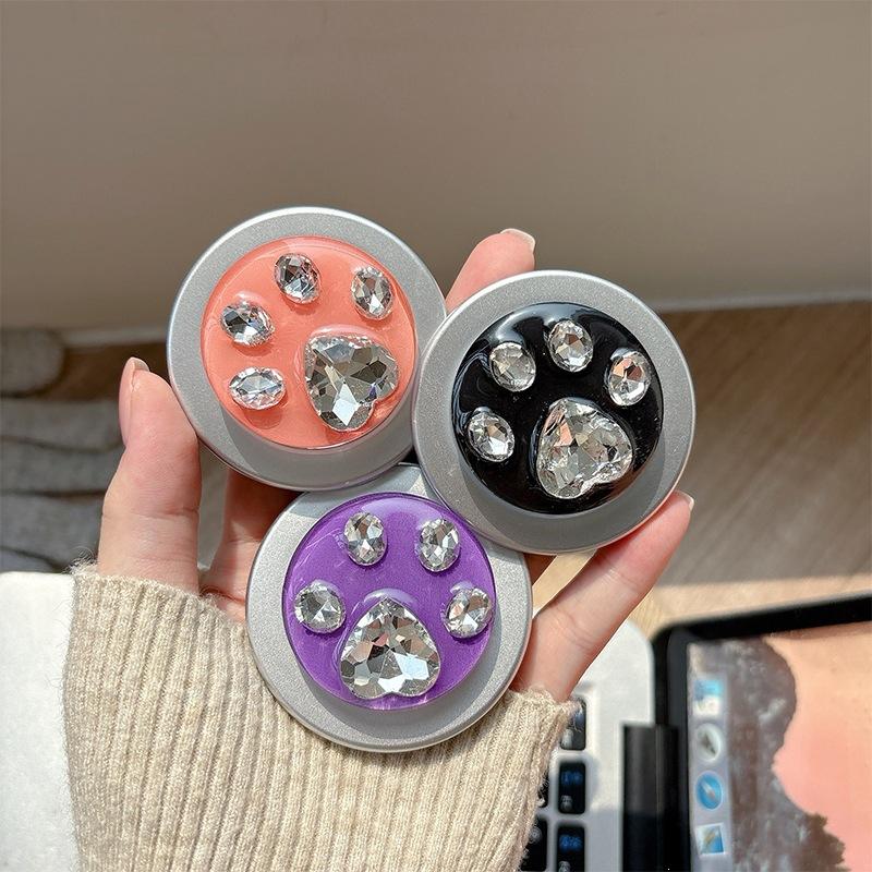 Round Solid Color Small Fresh Magnetic Attraction Suitable For Magsafe Mobile Phone Airbag Bracket Rhinestone Creative Cat Claw Telescopic