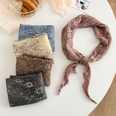 Silk Scarf New Lace Small Scarf Versatile Headscarf Tied Hair Band Head Jewelry Triangle Scarf Tied Waist
