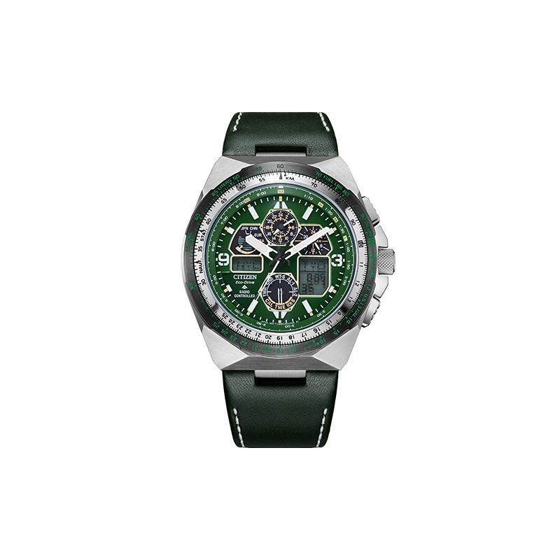 

CITIZEN PROMASTER series waterproof solar Quartz cowhide strap 46mm men s watch green dial JY8147-01X синій