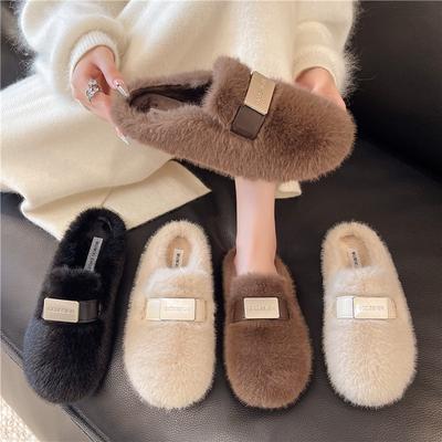 Fashion French Retro Keep Warm Baotou Women Half Slippers Casual Winter Women Flip Flops Outdoor Vacation Beach Shoes Pantuflas Mujer