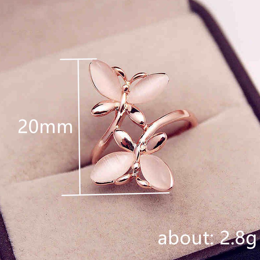 Aesthetic Pink Butterfly Finger Ring for Women Rose Gold Color Exquisite Accessories Party Fancy Gift Statement Jewelry
