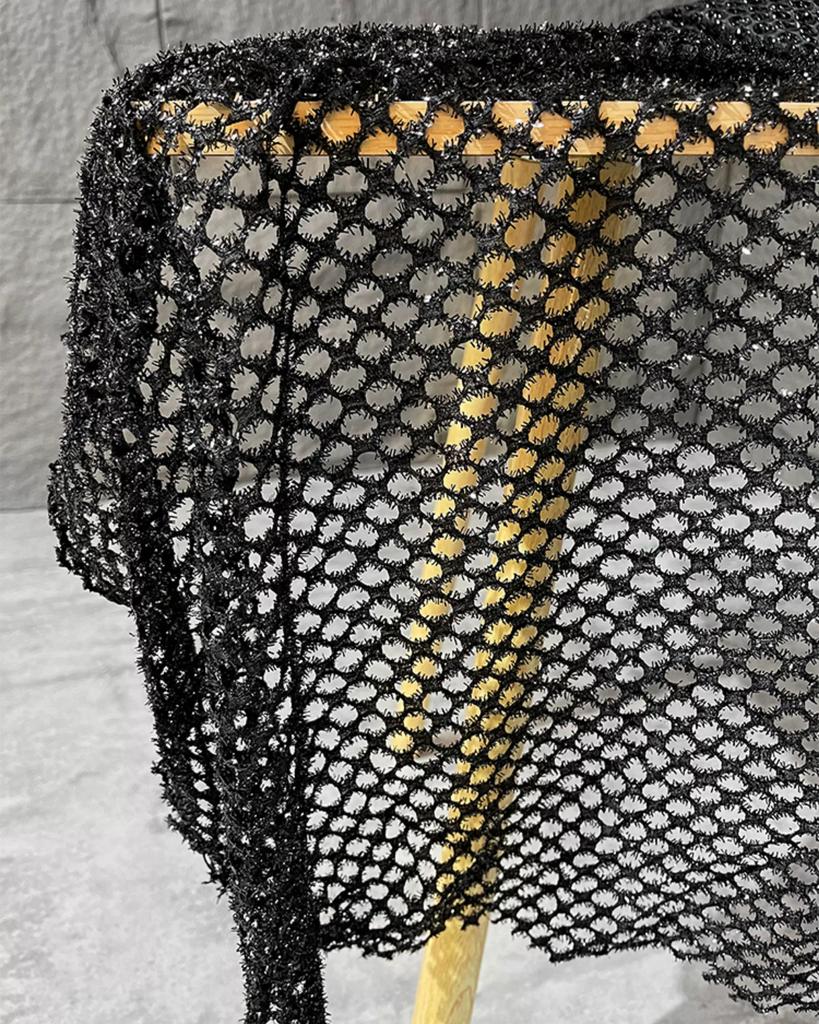 1yard Sparkling Tassel Hollow Black Perspective Texture Fabric for Sewing Creative Outerwear,dress,bag,clothing Design Fabric
