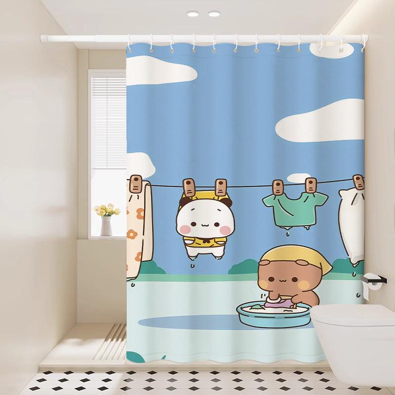 Cute Shower Curtain Thickened Waterproof Bathroom Bathroom Bathroom Bath Shower Dry And Wet Separation Hanging Curtain