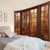 Fall Forest Tapestry Red Maple Leaves Woodland Tapestries for Bedroom Aesthetic Brown Window Nature Landscape Tapestry Hanging