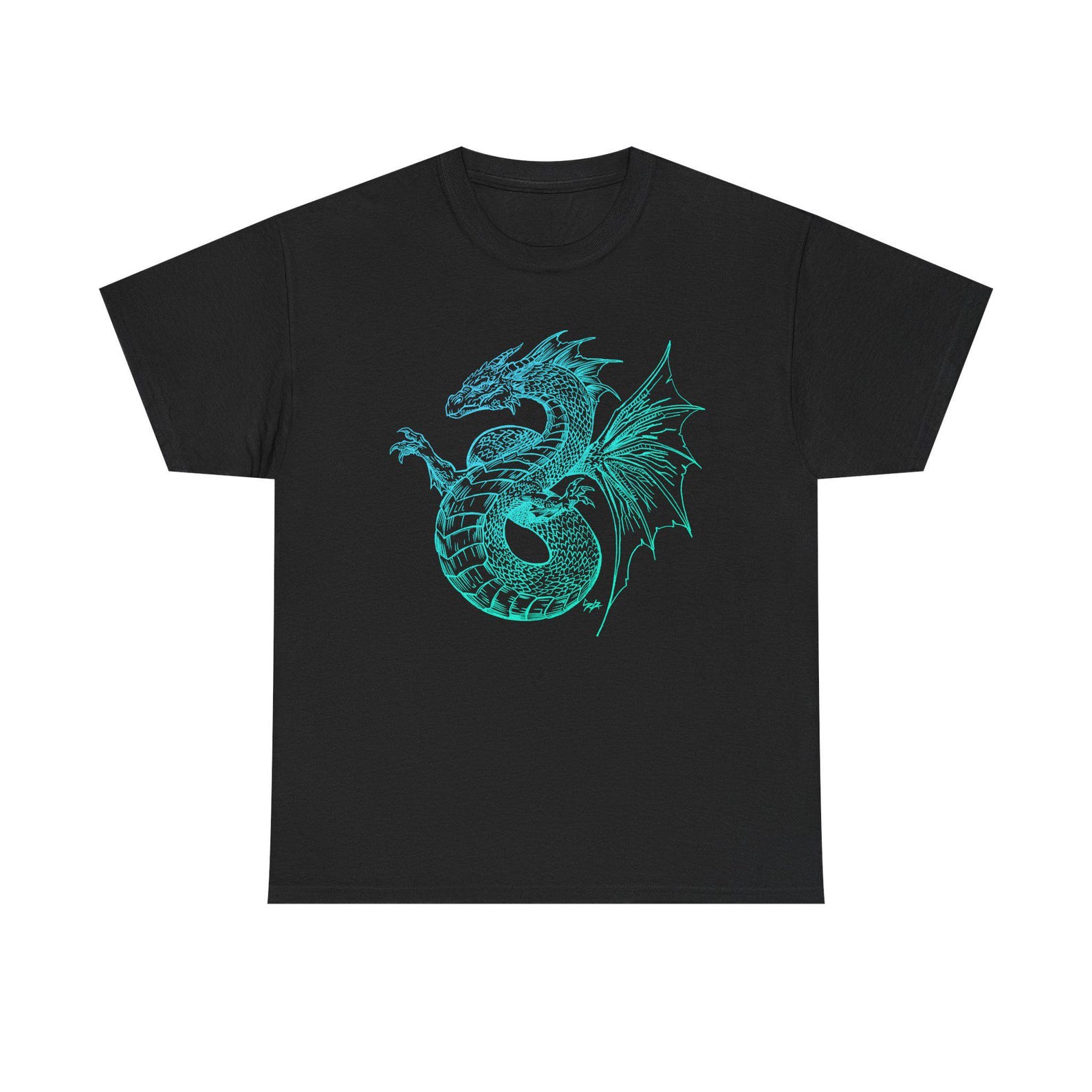 Teal Sea Dragon Tee | Fantasy Serpent Graphic T-Shirt Leviathan Jörmungandr Ryujin Watatsumi Knucker DnD Dungeons L