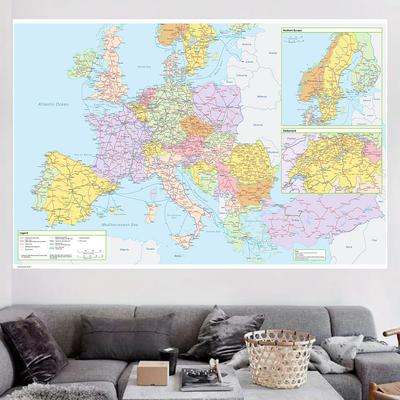 Englische Karten-Europäische Karten-Routenkarten, Ungerahmt, Lehrposter für Heim-, Büro-, Klassenzimmer, Reise-/Lehrmittel
