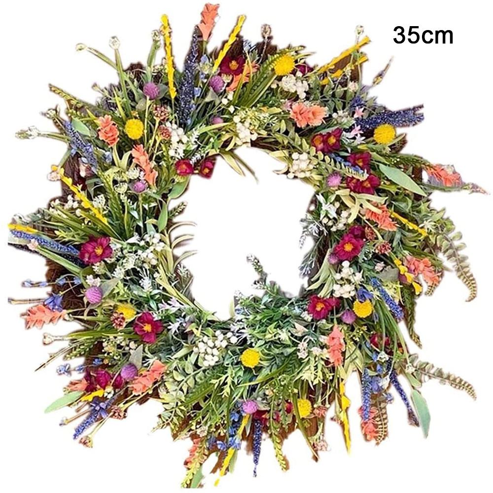 Color Artificial Wreath Hanging Decor Spring/Summer Front Door Wreath Simulation Flower Wreath Decoration Windows Decoration FU