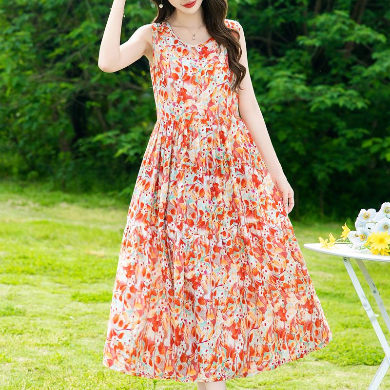 Summer Sleeveless Dresses for Women Vintage Clothes Loose Plus Size Elegant Long Dress