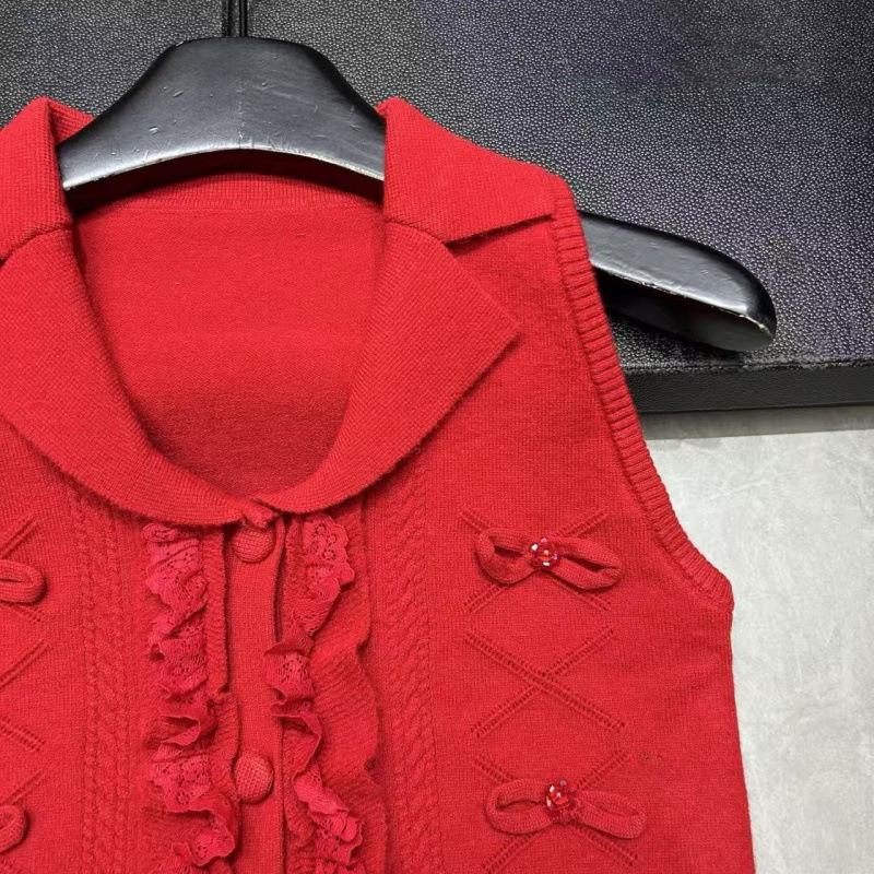 Premium Red Bow Collar Cardigan Vest - 2026 Spring/Summer Collection