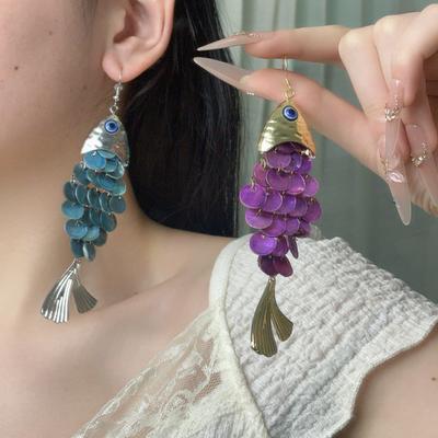 Exaggerated and Unique Colorful Scale Fish Earrings, Fashionable,  High-end Earrings, New Style for Women