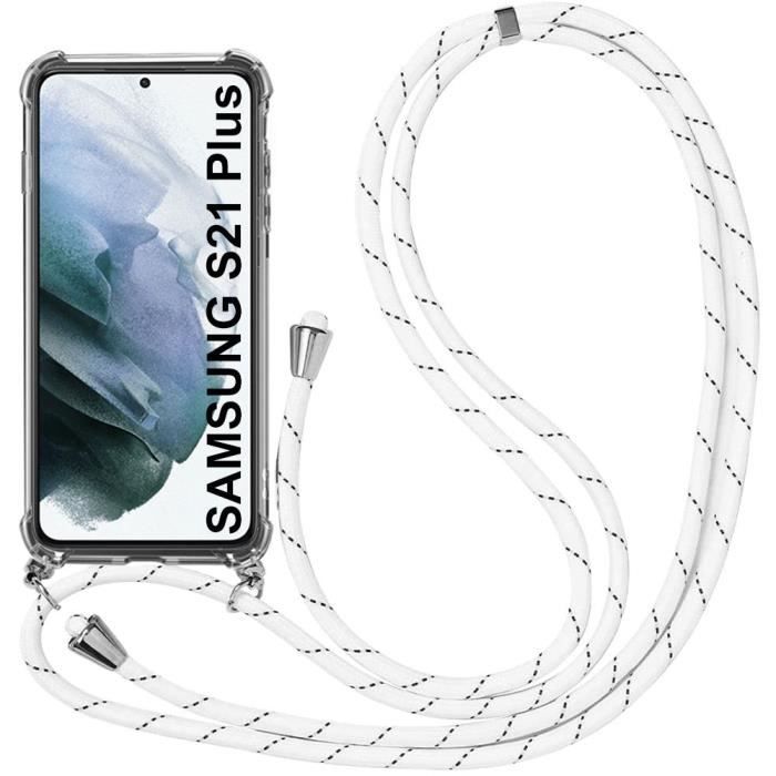 Coque - Samsung - S21 Plus - Souple - Transparent - Anti-Rayure avec Cordon Blanc