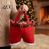 Festive Party Souvenir Bags Christmas Santa Pants Gift Bag, Red Plush Candy Tote with Handles Holiday Window Display Props for Wine Bottle,