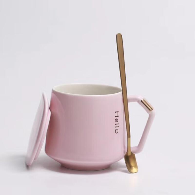 Duo Li Ceramic Coffee Mug Set with Lid & Spoon - Pink (2-Pack)