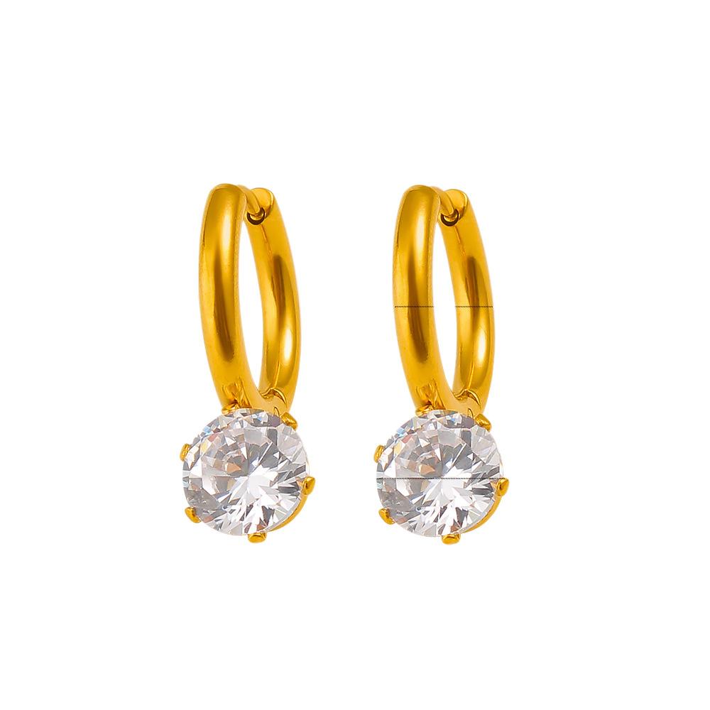 Sparkling White Cubic Zirconia Gold Earrings for Women 18K Gold-plated Stainless Steel Jewelry Is Suitable Everyday Wear