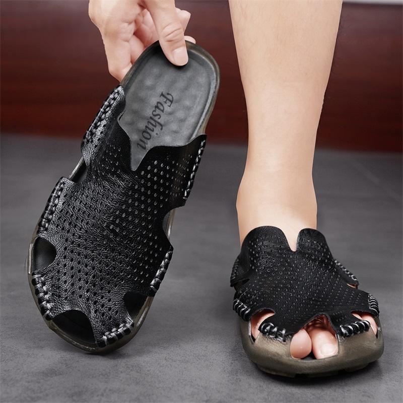 Men Black Slippers Gladiator Sandals Outdoor Summer White Beach Shoes Wide Head Plus Size