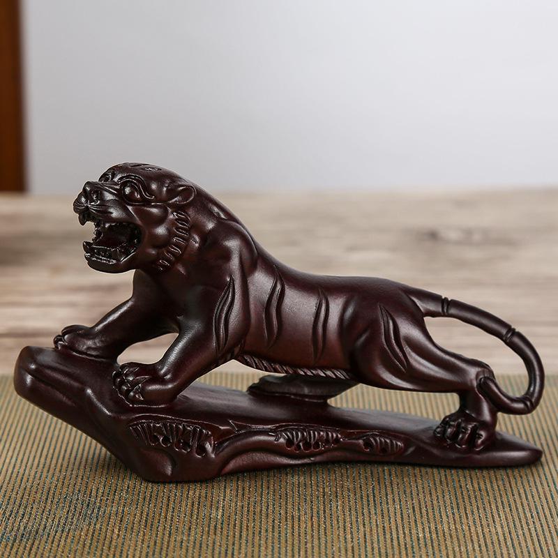 Ebony Zodiac Animal Statues - Hand-Carved Wooden Ornaments 