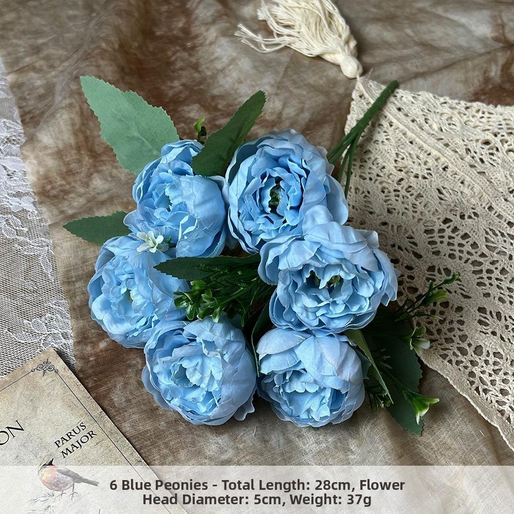 New European 6Heads Peony Multicolors 28*20cm Artificial Silk Rose Flower PINK Fake Peony Flower Wedding Table Decoration синий