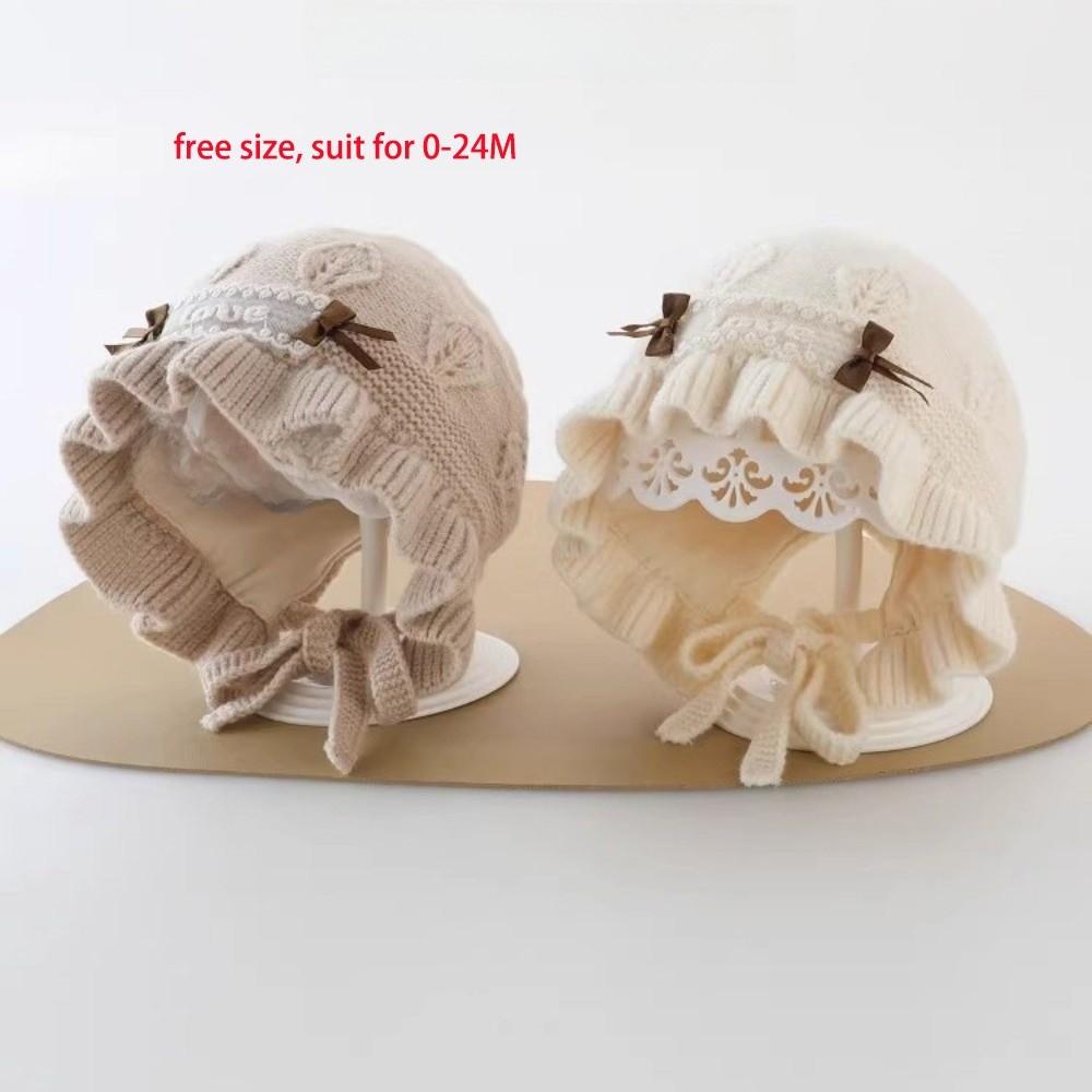 Ruffle Design Newborn Infant Hat Bow Detail Princess Bonnet Hat Soft Warm Hat  For Baby Girls