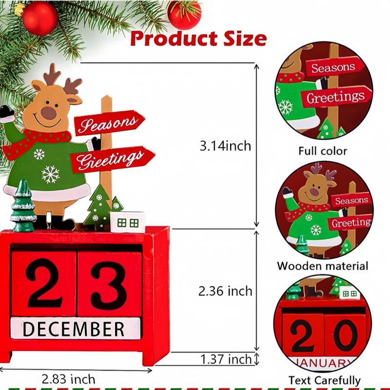 1Pc Santa Claus Christmas Tree Gift Wooden Calendar Desktop Decoration Ornaments  Wooden Calendar Ornaments for Home Decoration
