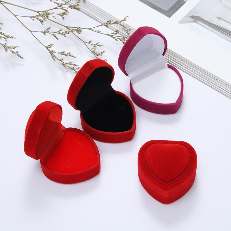 Flocked Cloth Heart-Shaped Jewelry Box for Rings and Earrings