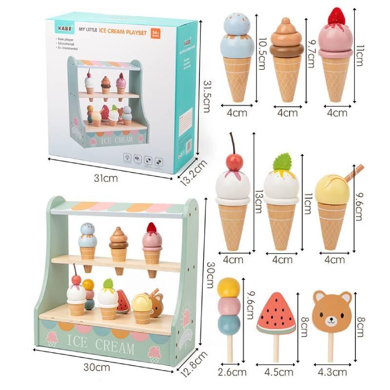 Wooden Childrens Ice Cream Cone Toy With Miniature Food Play Set For Imaginative Role Play