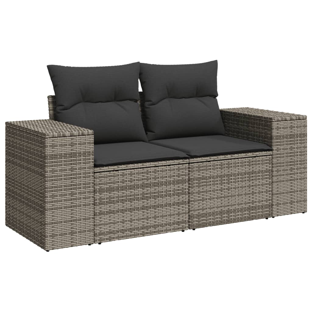 8 Piece Garden Sofa Set with Cushions Gray Poly Rattan