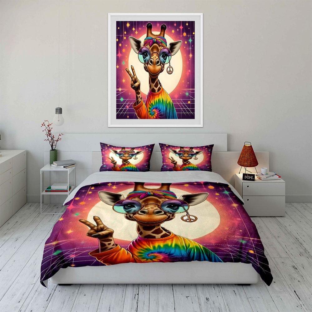 Colorful Retro Giraffe Art Decor Multiple sizes kid's and adults' bedroom Exquisite 3PC bedding set gift