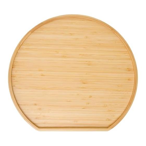 Half-Moon Serving Tray, Wooden Obon Tray, Stylish Dining Tray, Natural Bamboo, 12-inch Round, Wood Grain Finish, Placemat Alternative, Home Cafe