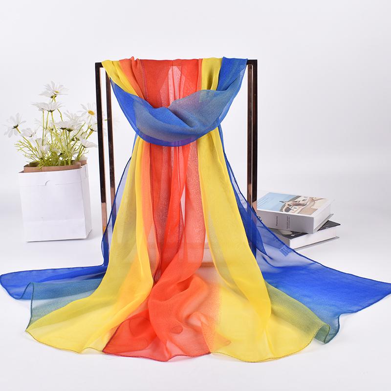 Spring/Summer New Three Color Gradient Silk Scarf 75 * 180 Georgette Long Scarf