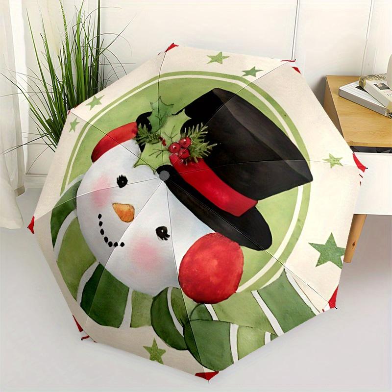 1pc Snowman Pattern Automatic Folding Umbrella, Portable & Foldable Design with 8 Ribs, Casual Outdoor Accessory Halloween and Christmas gif