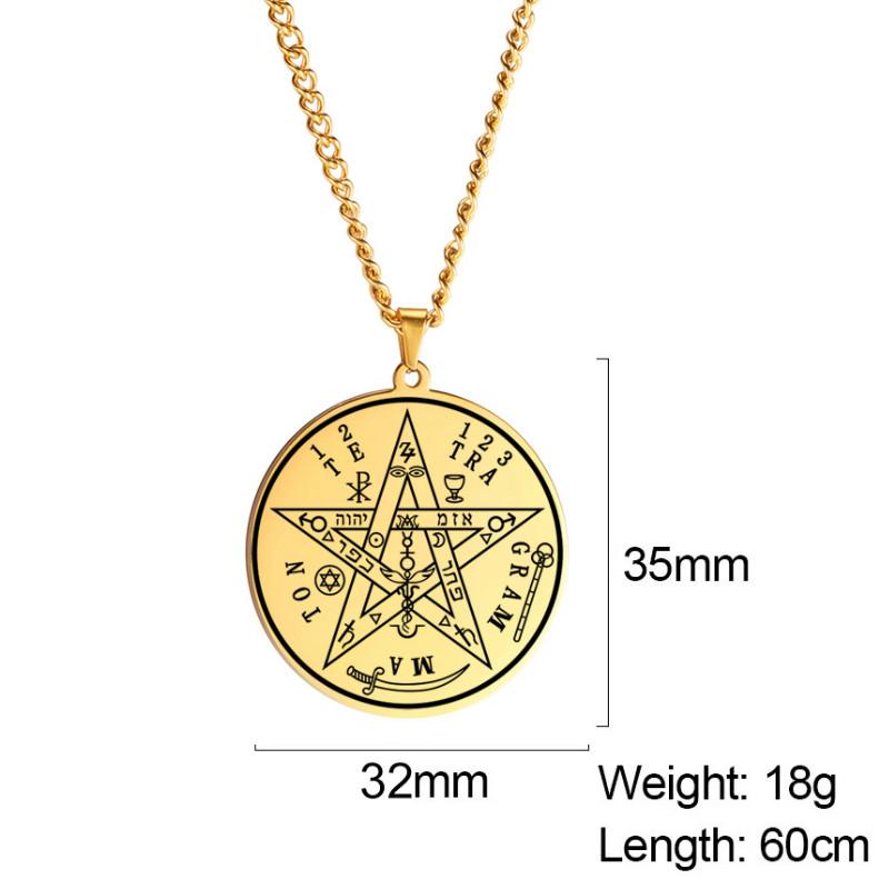 Dawapara Tetragrammaton Pentacle Necklace Magical Pentagram Protection Amulet Ancient Power Name of God Stainless Steel Jewelry