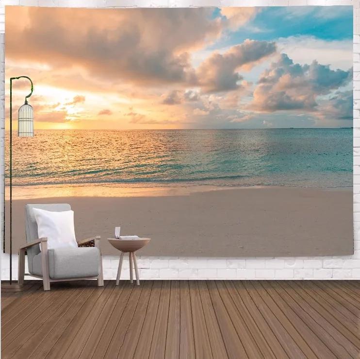 VIKAMA Tropical Beach Landscape Tapestry Summer Coconut Grove Waves Fresh Vacation Style Living Room Room Decoration