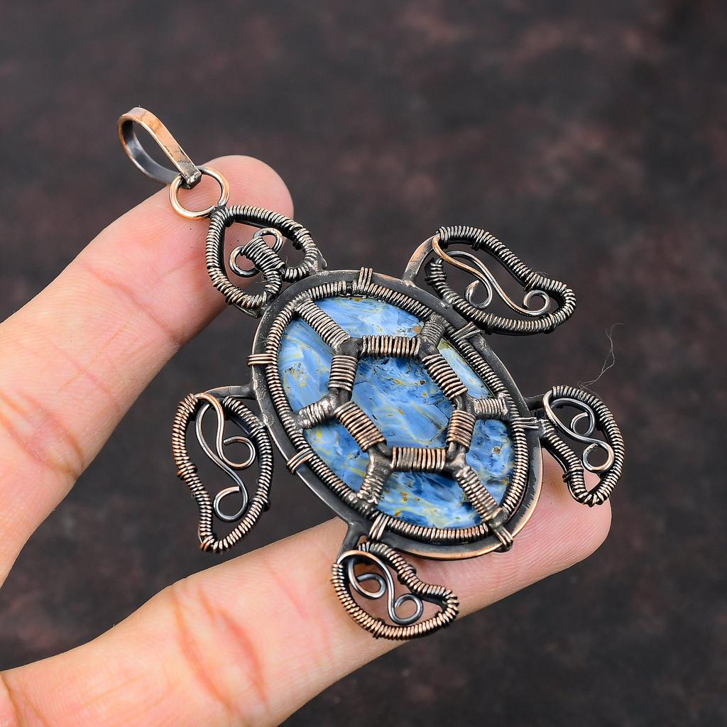 Pendentif Pietersite Pendentif en fil de cuivre enroulé Bijoux faits à la main Pendentif en pierre précieuse Bijoux enveloppés de fil de cuivre Pendentif tortue Cadeau pour femme