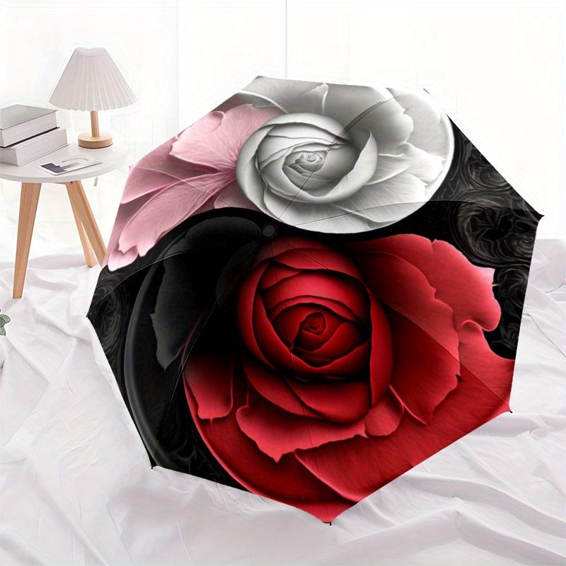 """Yin Yang Blumenmuster Dekor Schirm, Tragbarer 3-Fach Kompakter Schirm für Männer & Frauen ES38"""