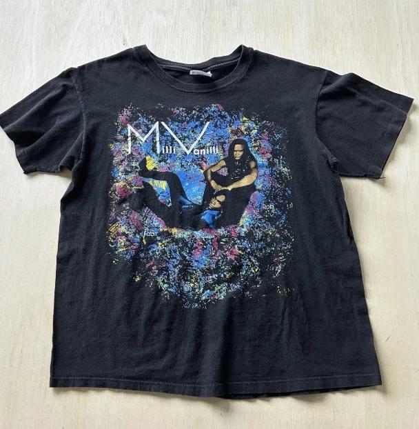 Vintage 90s Milli Vanilli Shirt Mens S-3XL Black Hanes Band Graphic Tee T-Shirt S