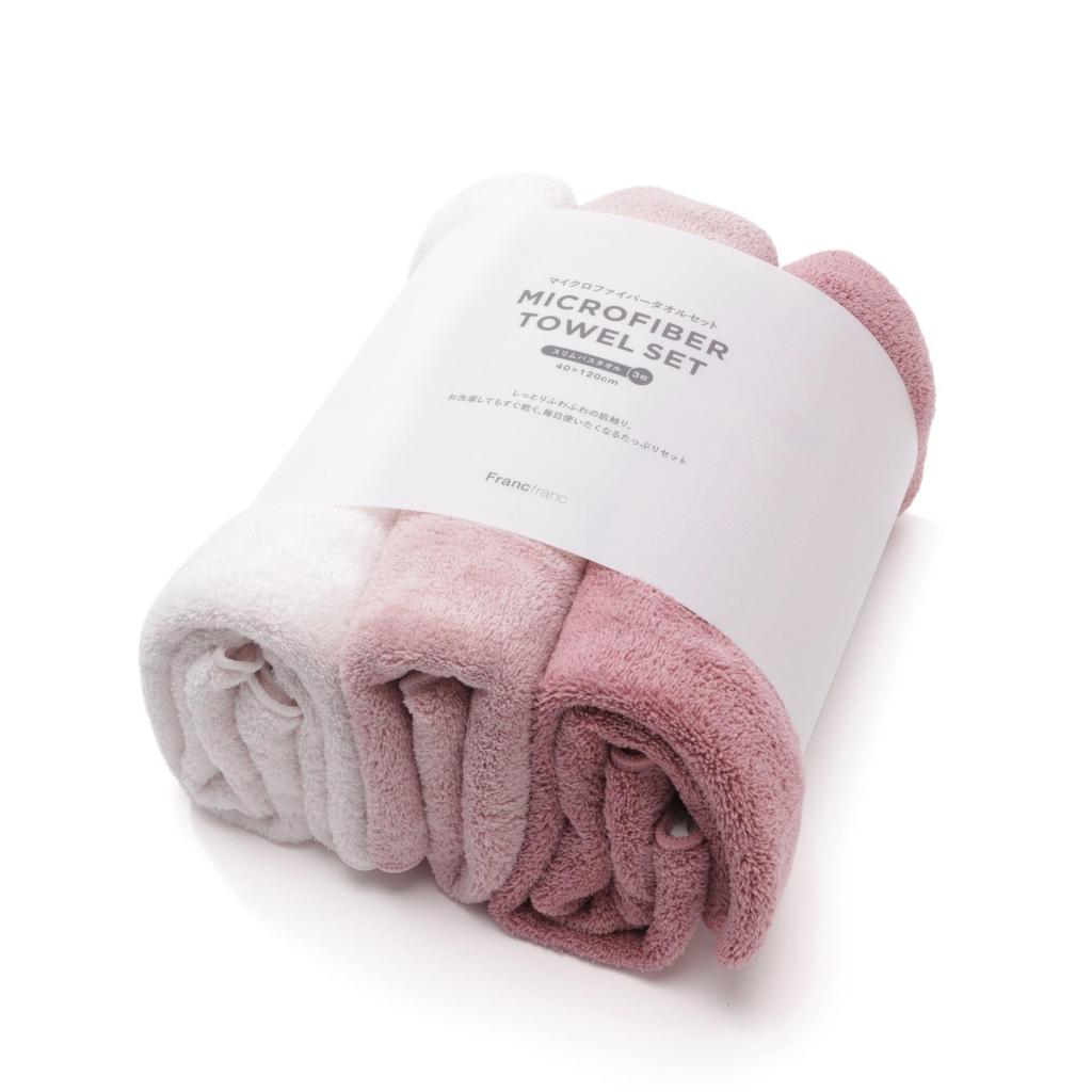 Francfranc Microfiber Slim Bath Towel Set (Pink)