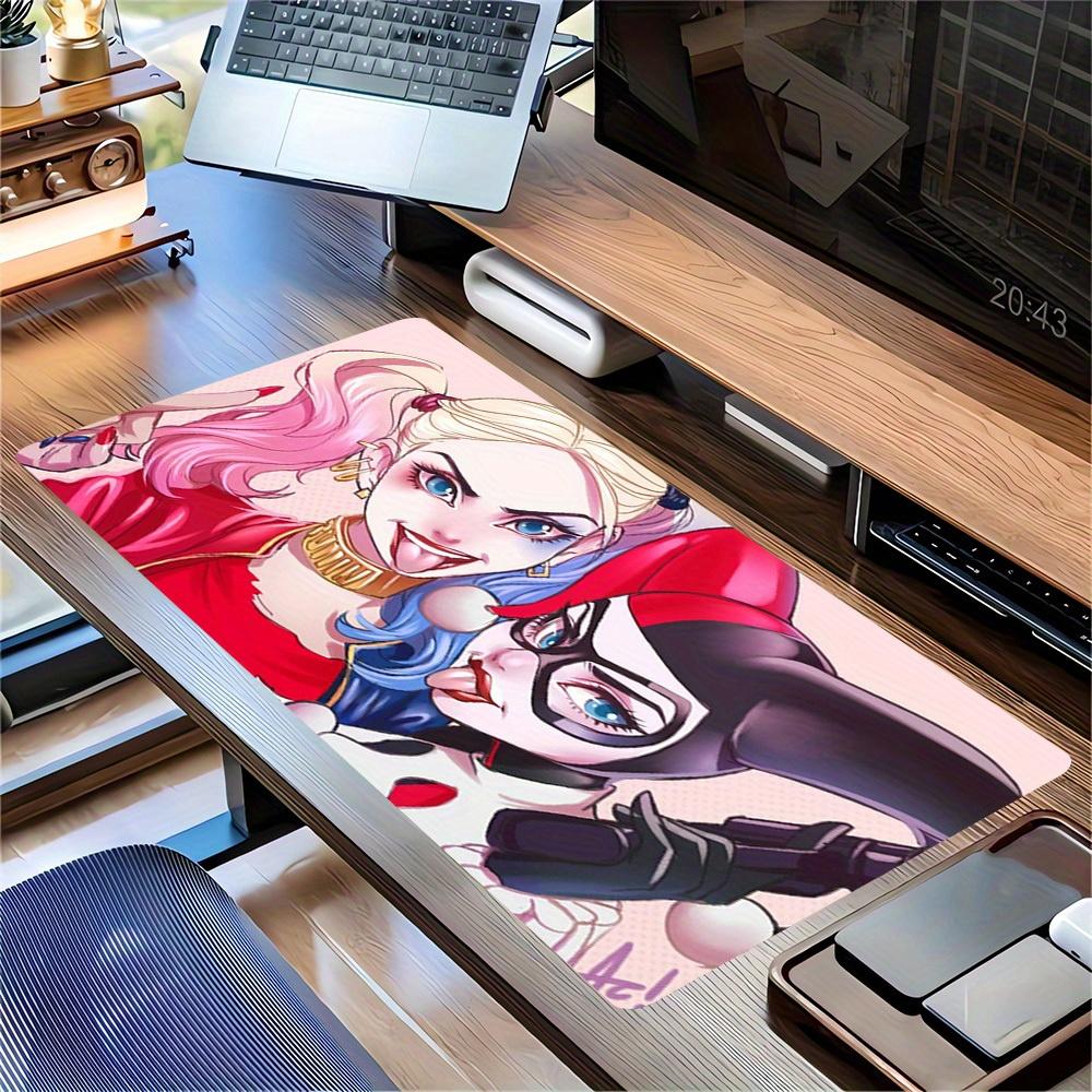 1pc Large Gaming Mouse Pad, UV Reactive Non-Slip Desk Mat, Washable PolyesterHarley Quinn JokerComputer Pad with Vibrant Game Machine Print,