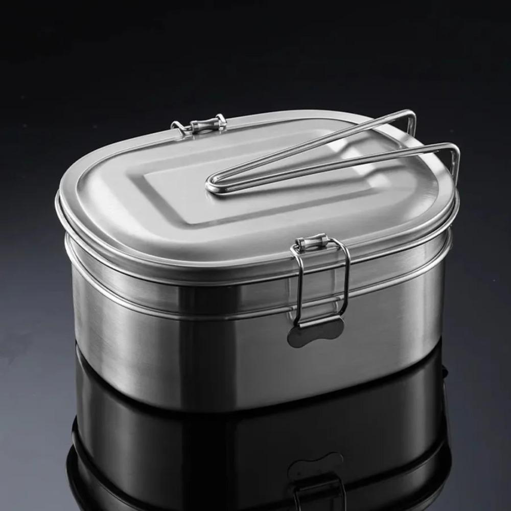 Rectangular Food Container Foldable Handle Food Storage Box Stainless Steel Lunch Box  Canteen