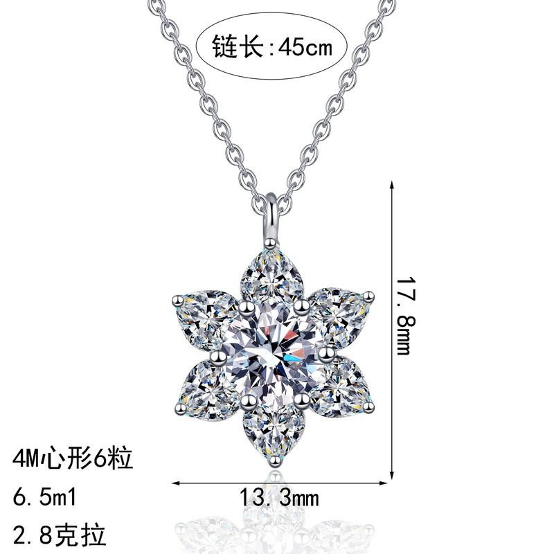 Sterling Snowflake Pendant Necklace Women Full Moissanite Floral Wave Design Delicate Layered Chain Lightweight