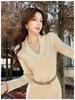Elegant French Knit Bodycon Dress: Autumn/Winter Long Sleeve Wool with Lapel