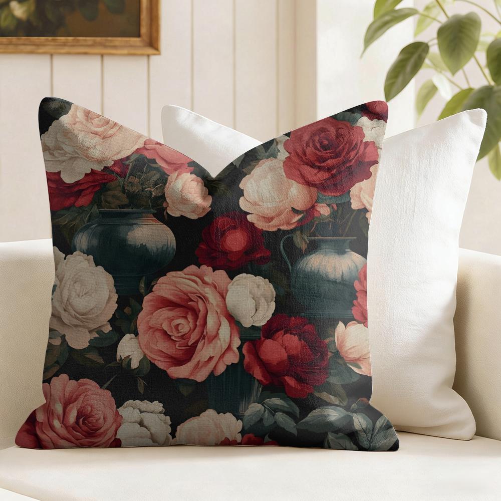Rose and peony Cushion Cover Summer Linen Pillow Case Organic Fabric Cushion Cover DoubleSided Print Sofa Home Decor