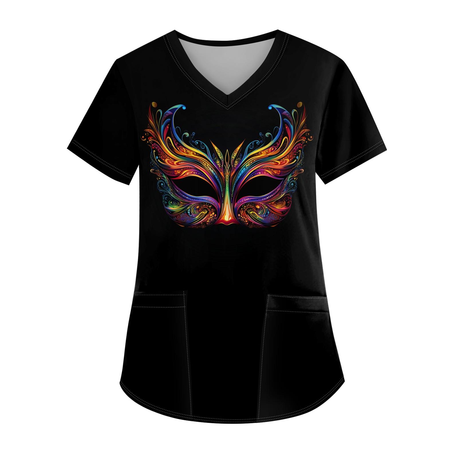 

Женская мода повседневная блузка с коротким рукавом и принтом «карнавал» с V-образным вырезом M красный