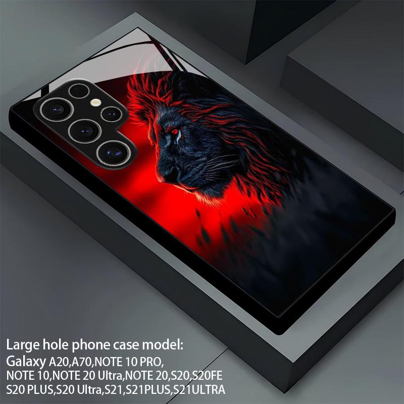 Custodia per Telefono 2D con Motivo Leone Ombra Rossa per Samsung S26 S25 S24 S23 S22 S21 S20 A56 A36 A16 - Copertura Protettiva in Vetro